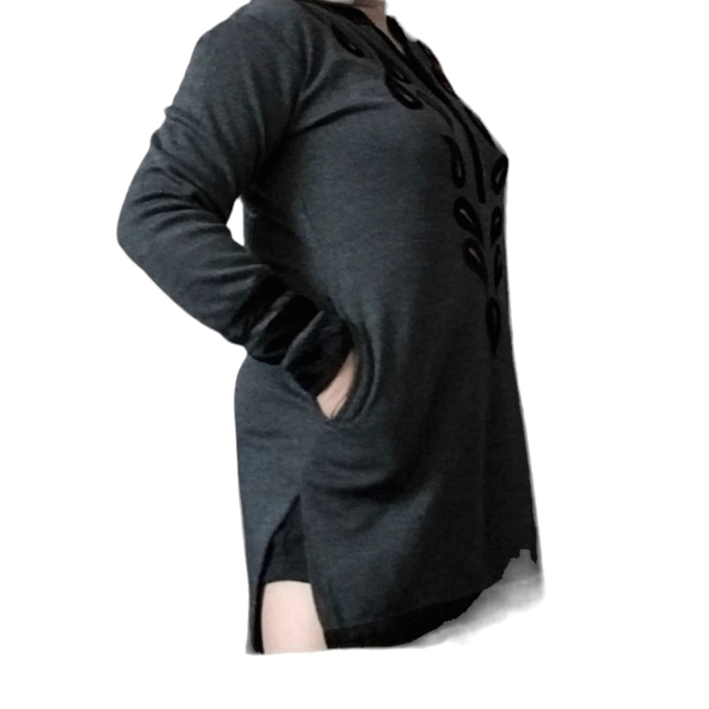 Jahnvi Midi Longsleeve Dress Slit both side bottom embroidered front pattern Med